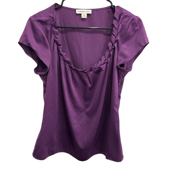 Coldwater Creek Purple Short-Sleeve Blouse Braided Scoop Neckline Sz PL - Picture 1 of 11